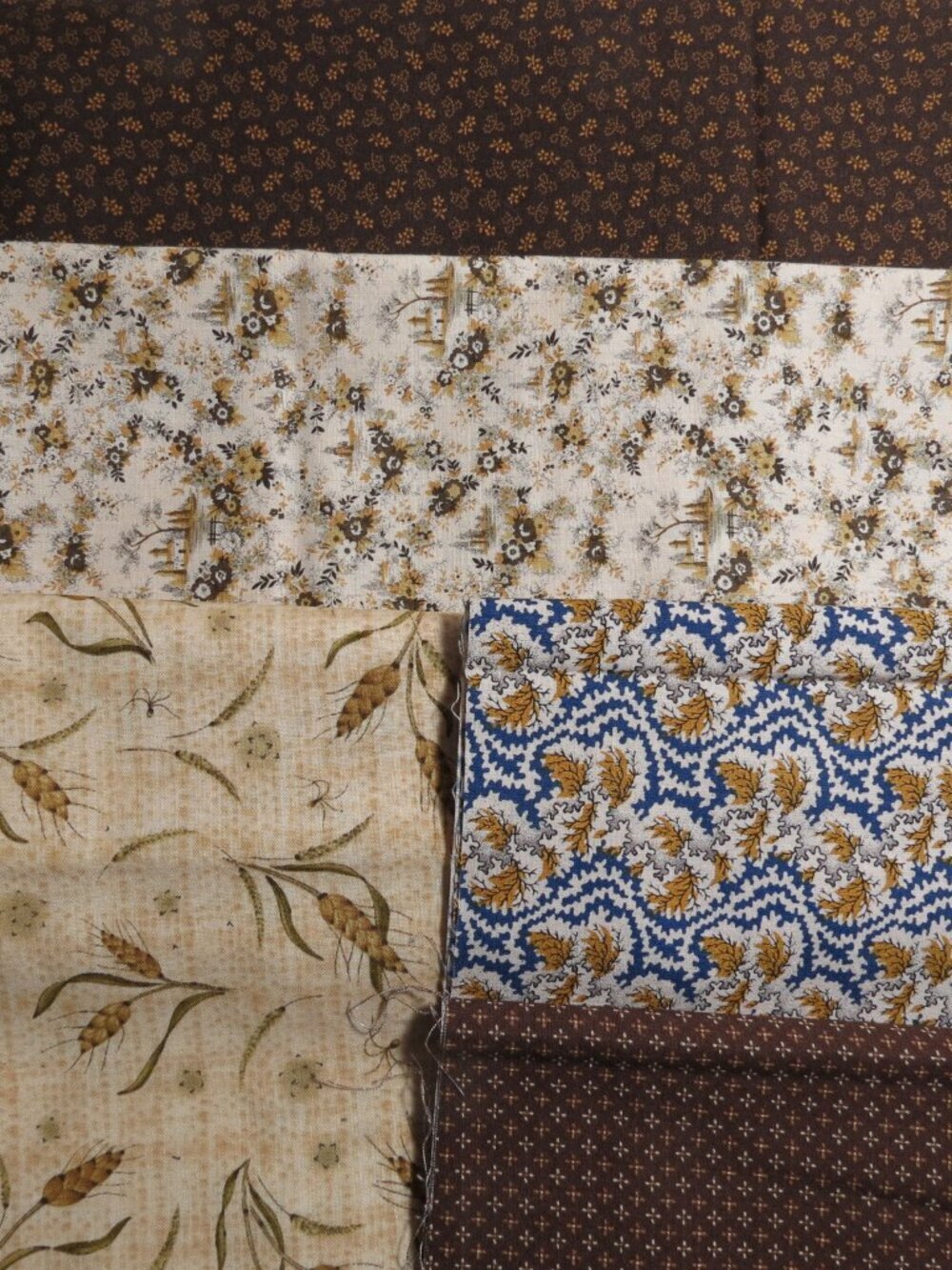 3 1/3 yd Bundle Brown Tan Petite Floral Calico Cotton Quilt Fabric Material